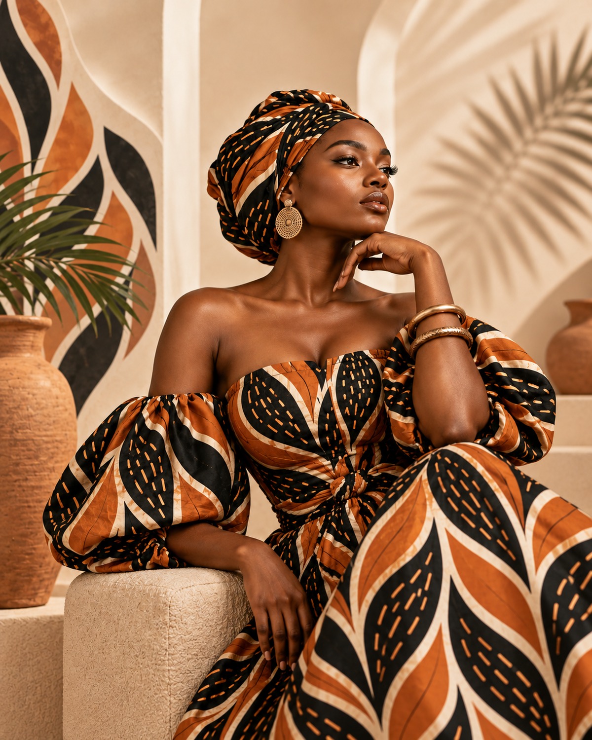 A customer wearing an Atelier Kade set